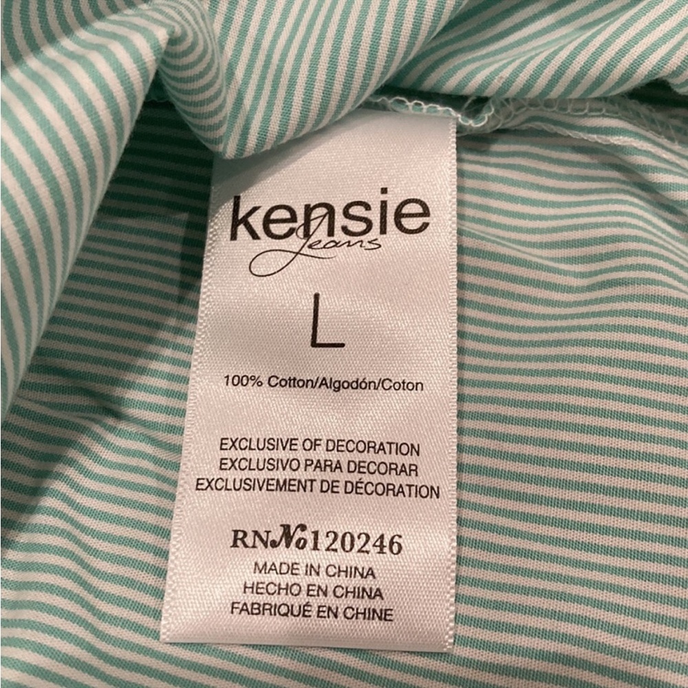 Kenzie green striped puff- sleeve cotton shirt NWT - Picture 9 of 9